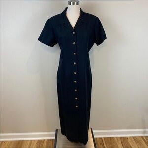 Deane & White Vintage Midi Maxi Button Front Dress Linen Blend Sz 10 Minimalist